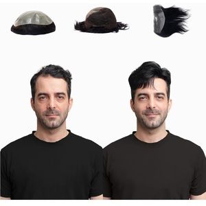 Mens wigs Real Human Hair 10x8 inch Toupee for Men Quiff Style Replacement mens